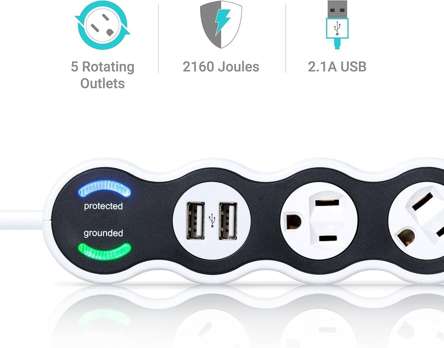360 36052 Electrical White Surge Protector 5Outlet 2 4 ft Cord