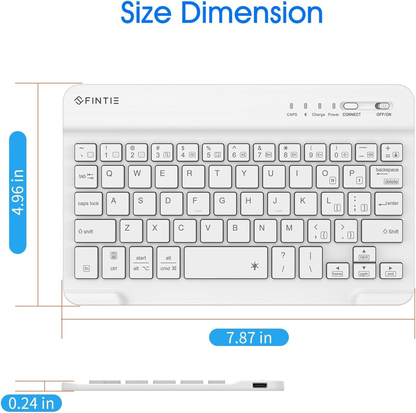 Fintie 8" Bluetooth Keyboard – 7-Color Backlit, Slim, iOS/Android, White