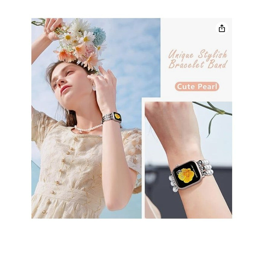 Omnillert Beaded Bracelet Comp w Apple Watch Band 41mm 40mm 38mm Women Jewlery