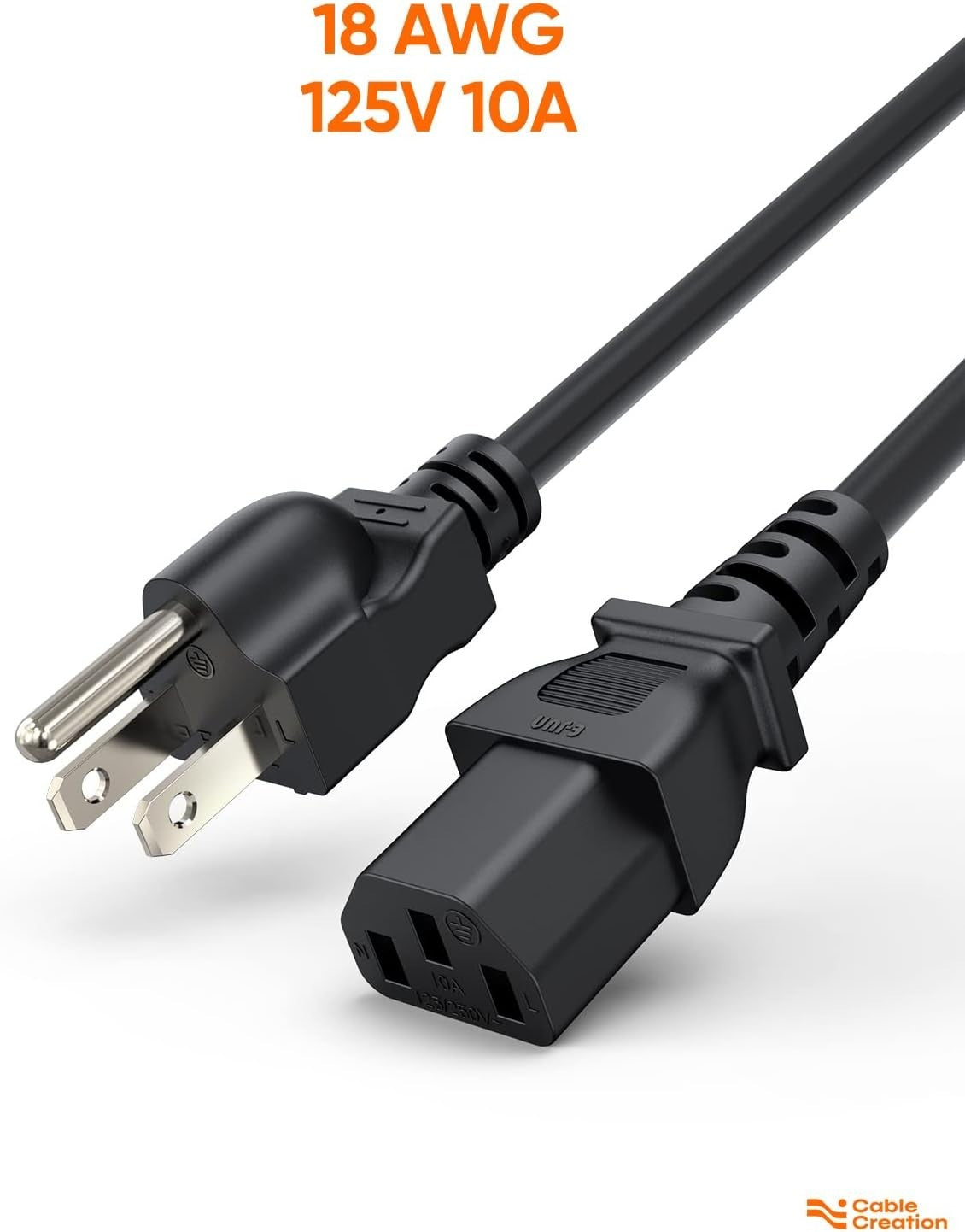CableCreation 2-Pack 1FT Power Cord NEMA 5-15P to IEC C13 18AWG Black Cable