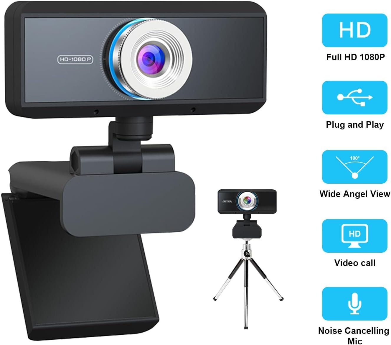 CMOS 1080P Webcam Full HD w Mic Laptop Skype PC Windows 10