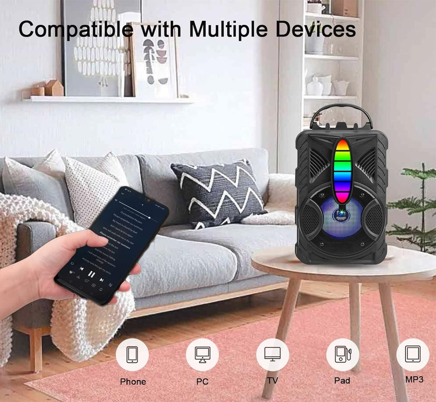 Bluetooth Speaker IPX5 Waterproof w/ HD Sound RGB Multi-Colors Rhythm Lights 8h