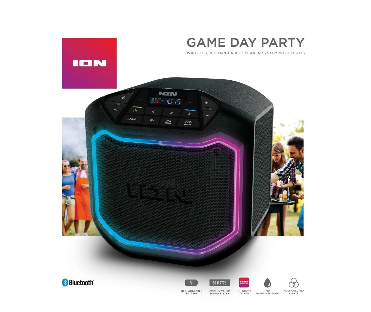 ION Game Day Party Bluetooth Speaker – Portable, LED Lights, Black, iPA127