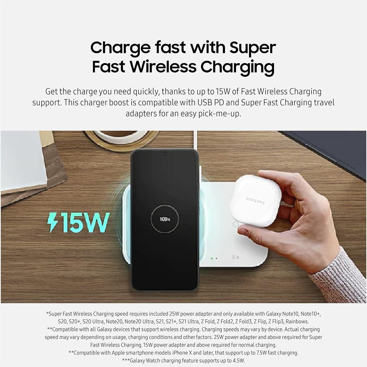 Samsung 15W USB Wireless Charger Duo w C Cable Charge 2 Devices at Once