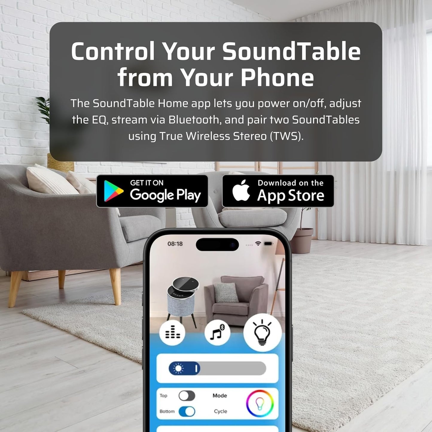 Sound Table by Soundstream Bluetooth Home Speaker Charging Table System - Gray