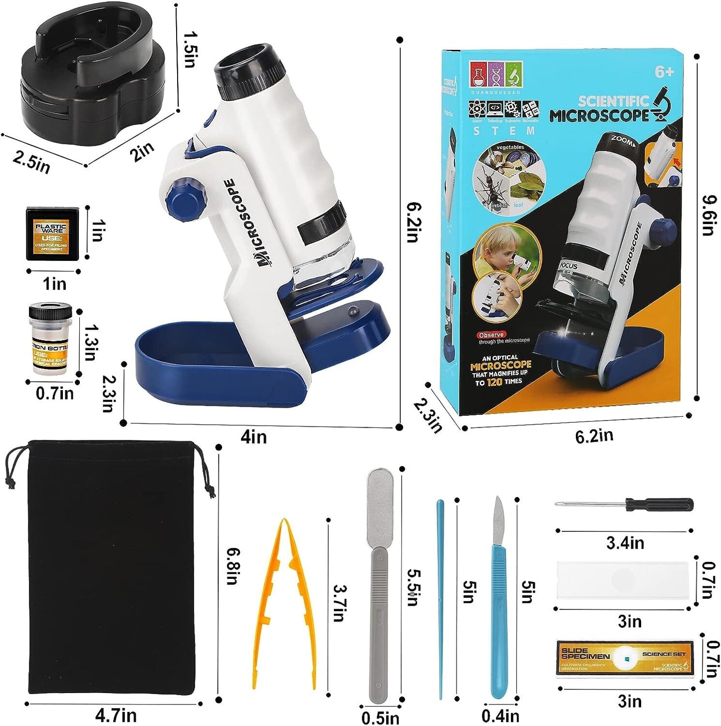 LED Dreamon Pocket Microscope w Lighted 60x120x Kids Portable Microscope