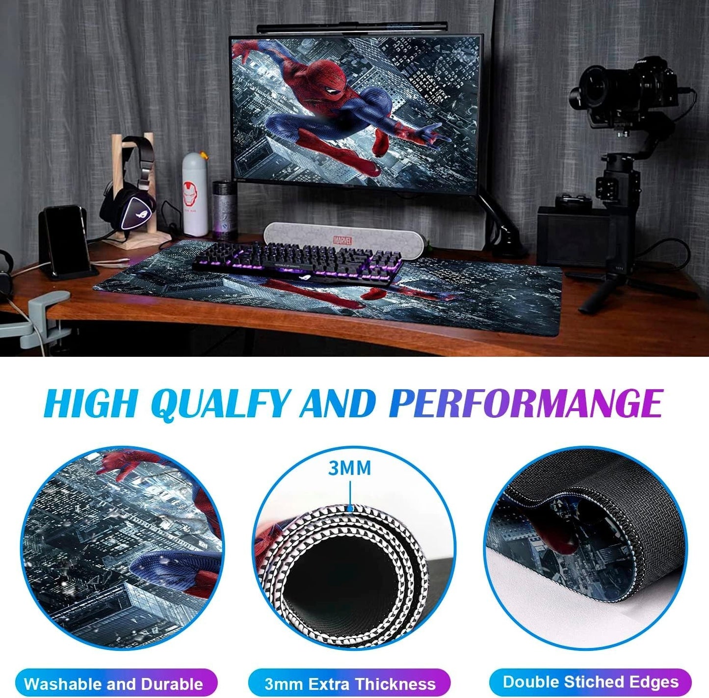 Large Anime Gaming Mouse Pad 35"x15" Non-Slip Mat w/ Stitched Edge Desk Pad