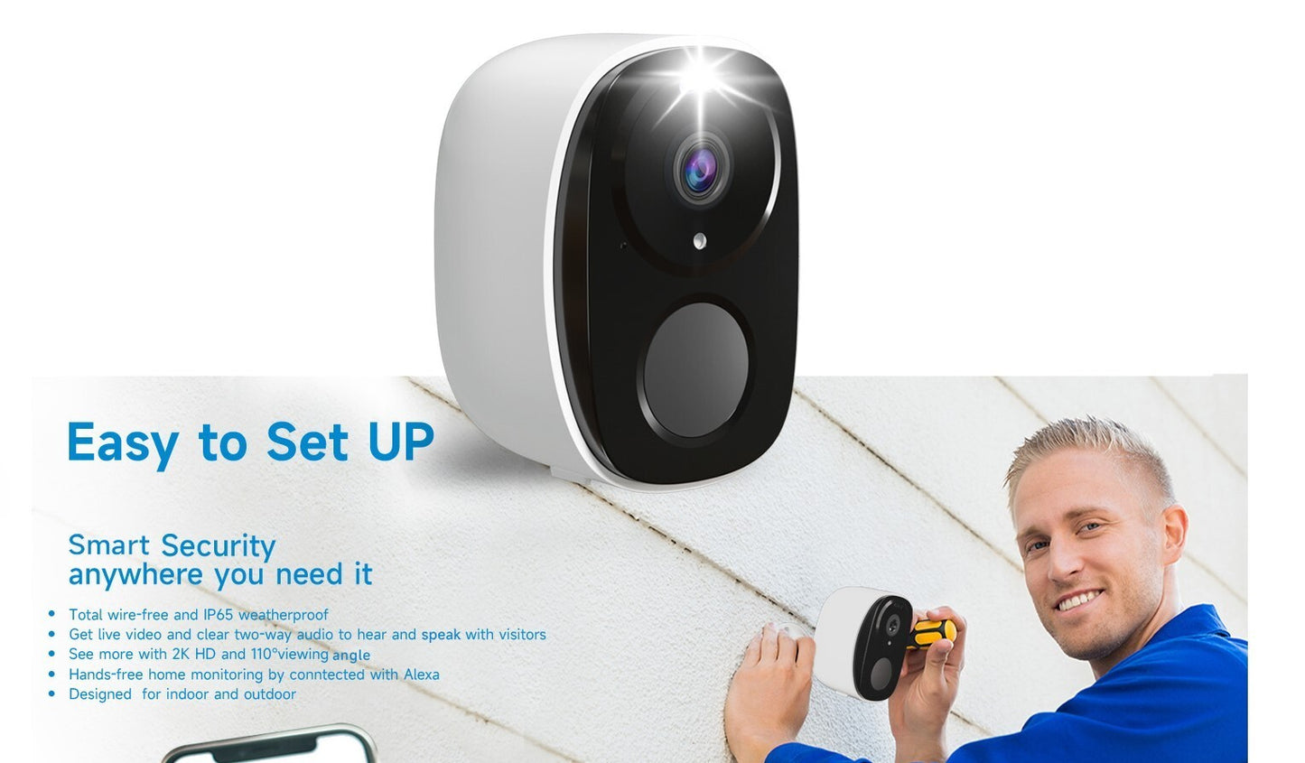 FHD 2Pack Security Cameras Outdoor Wireless 2K Battery Powered Camera Home