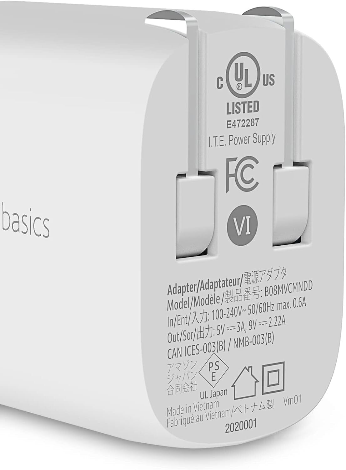 20W USB-C Amazon Basics OnePort Wall Charger 181 x 173 x 109