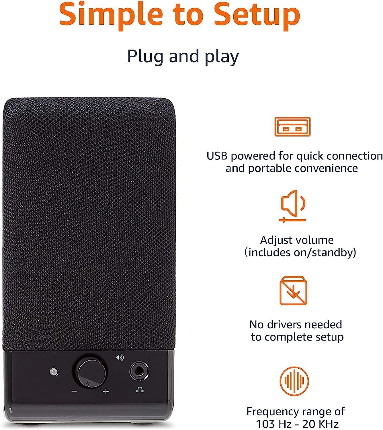 Amazon Basics Computer Speakers for Desktop / Laptop PC USB-Powered Black 2.1