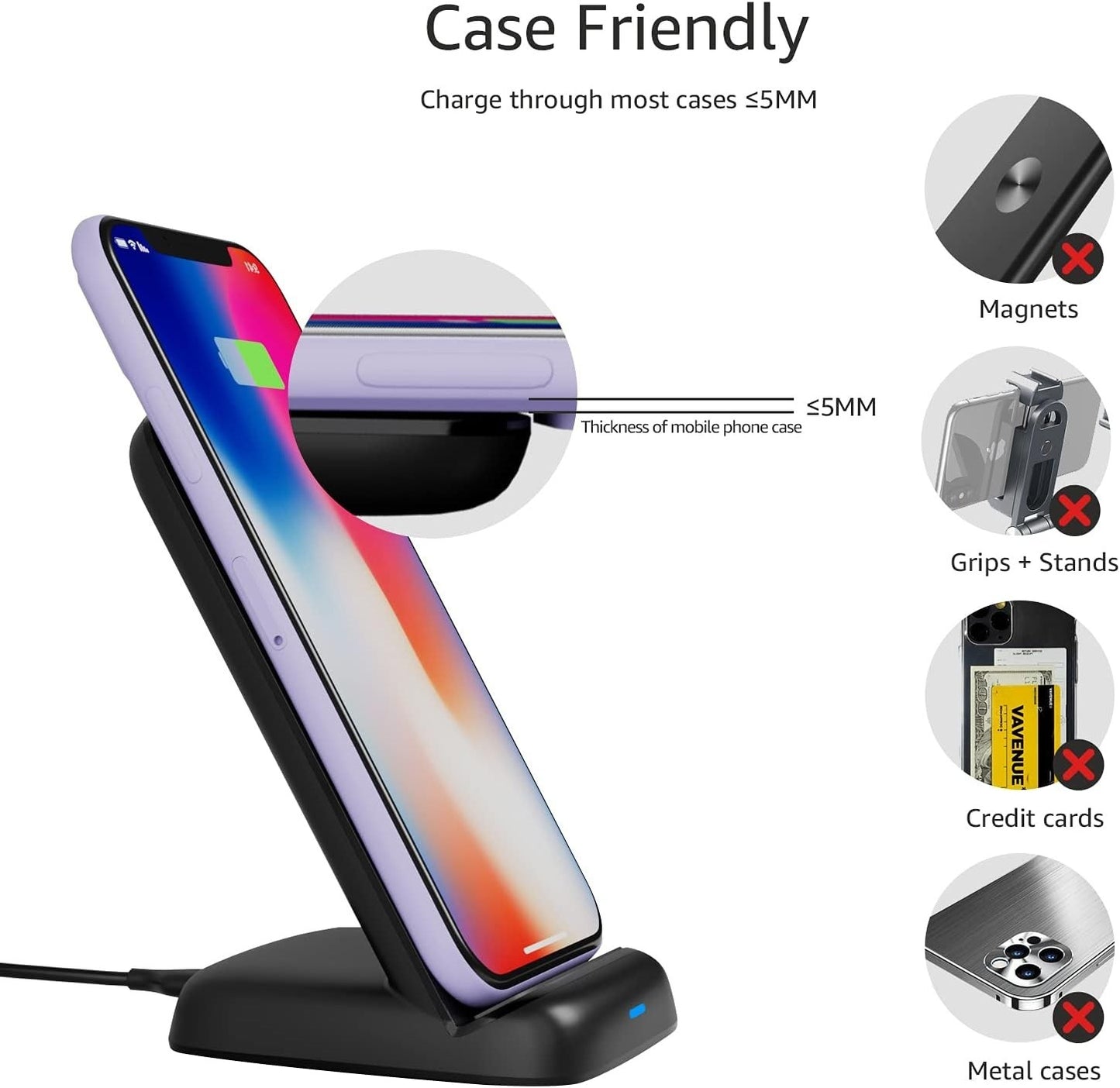 10W Amazon Basics Qi Certified Wireless Charging Stand iPhone 15/14/13/12/11/X