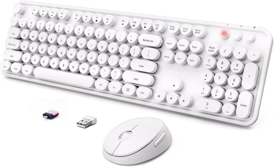 Wireless Retro Round Keycaps Keyboard & Mouse Combo Full‑Size White