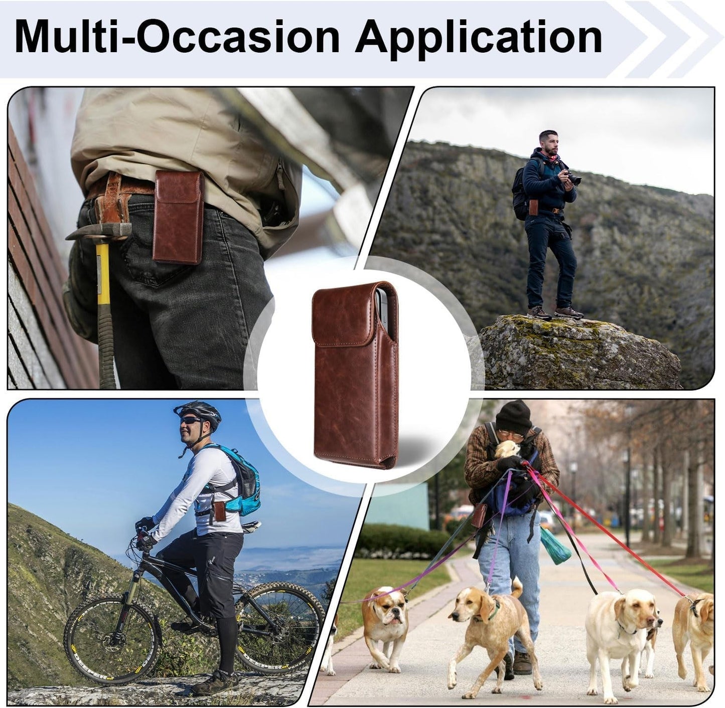 Premium Leather Cell Phone Holster for iPhone/Galaxy – Belt Clip Pouch, Coffee