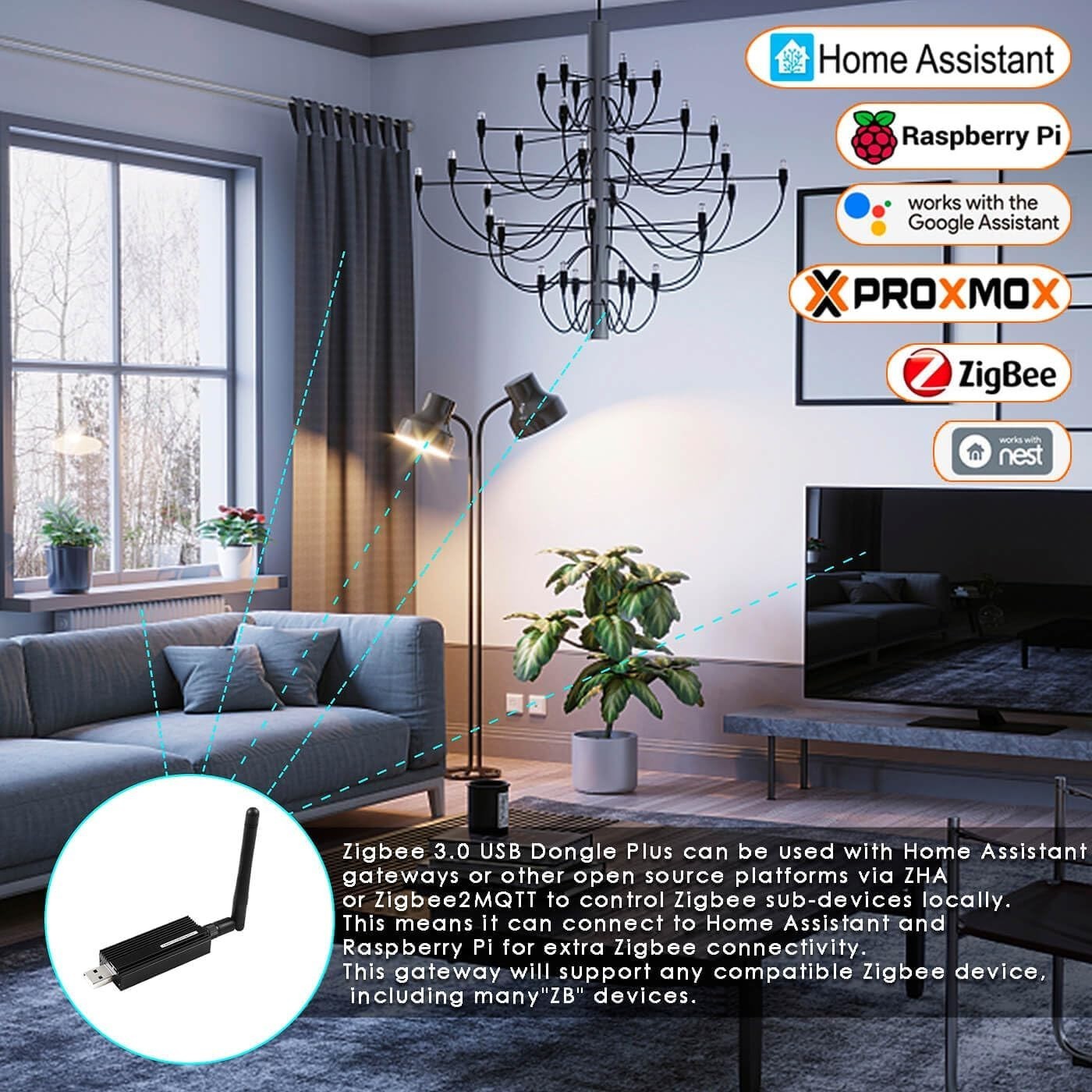 Zigbee 3.0USB Dongle Plus-E Gateway w/ Antenna Universal Zigbee Adapter for Home