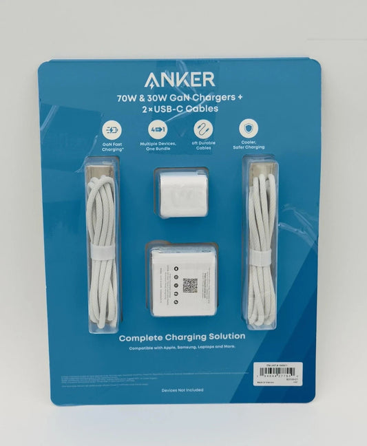 Anker 70W/30W Wall Charger Bundle Foldable Plugs 2 6ft USB C-C Cables