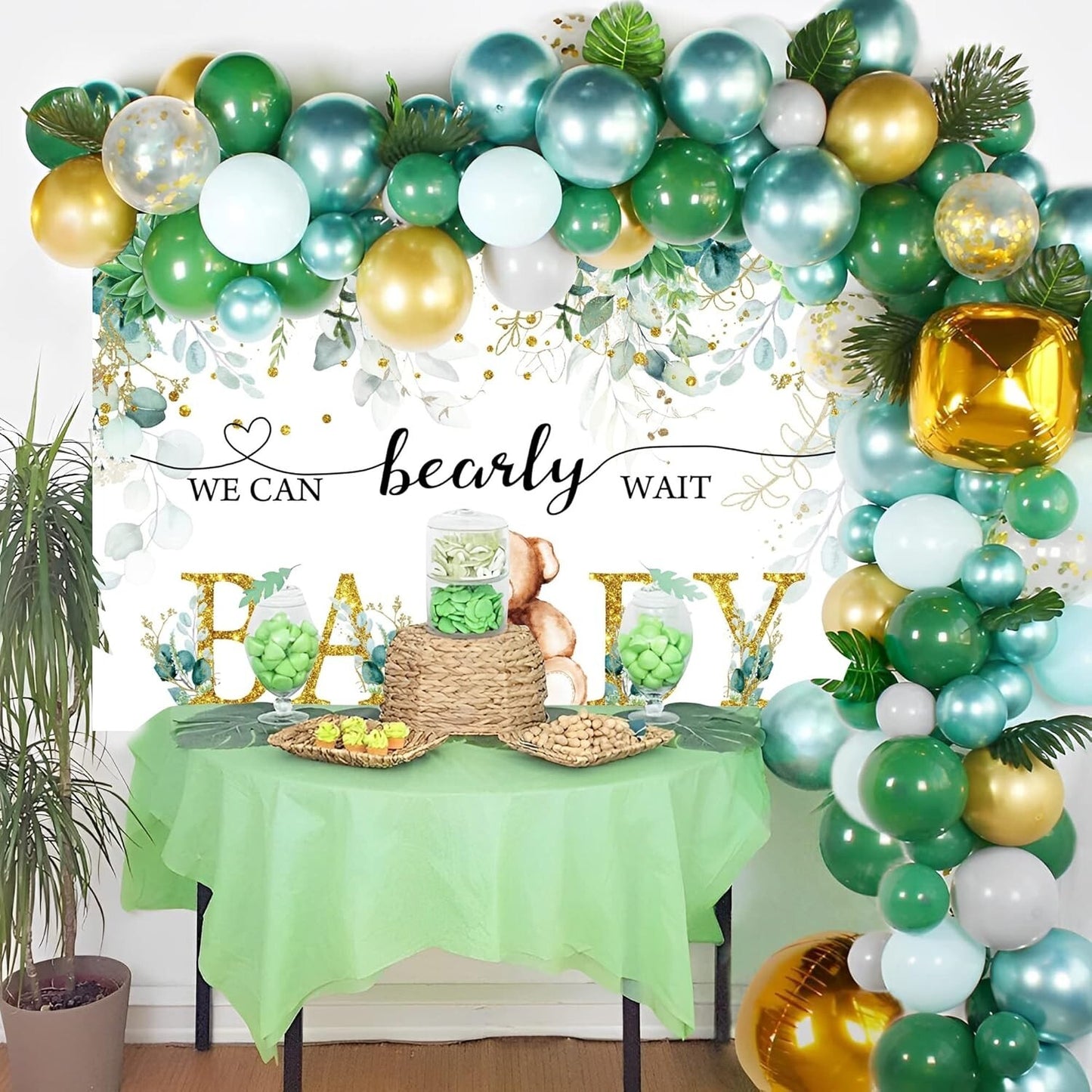 Bear Gender Reveal Backdrop We can Bearly Wait Baby Shower Decoration 8x6 ft