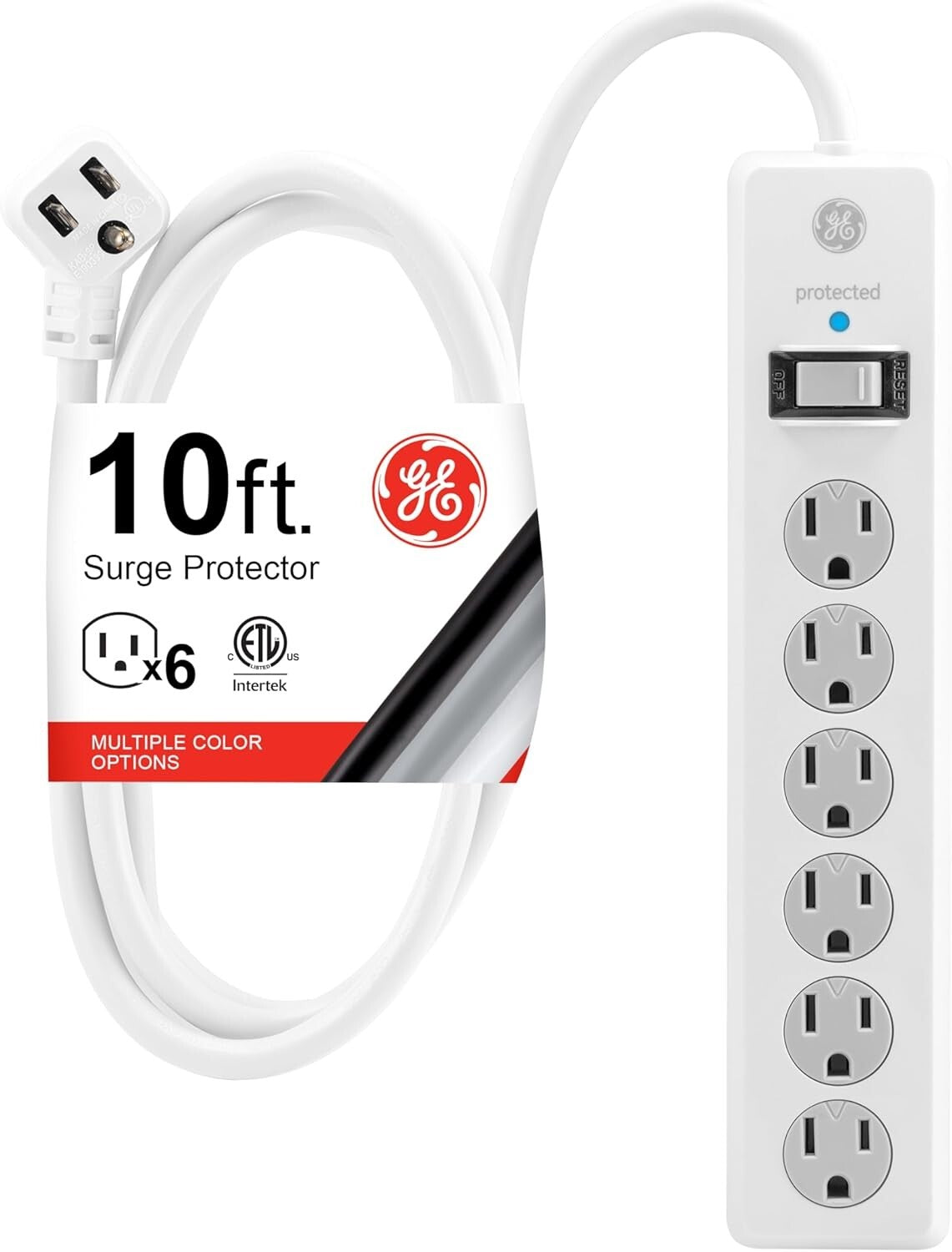 800 WHITE GE 6Outlet Sur Protector 10 Ft Extension Cord Power Strip Joules