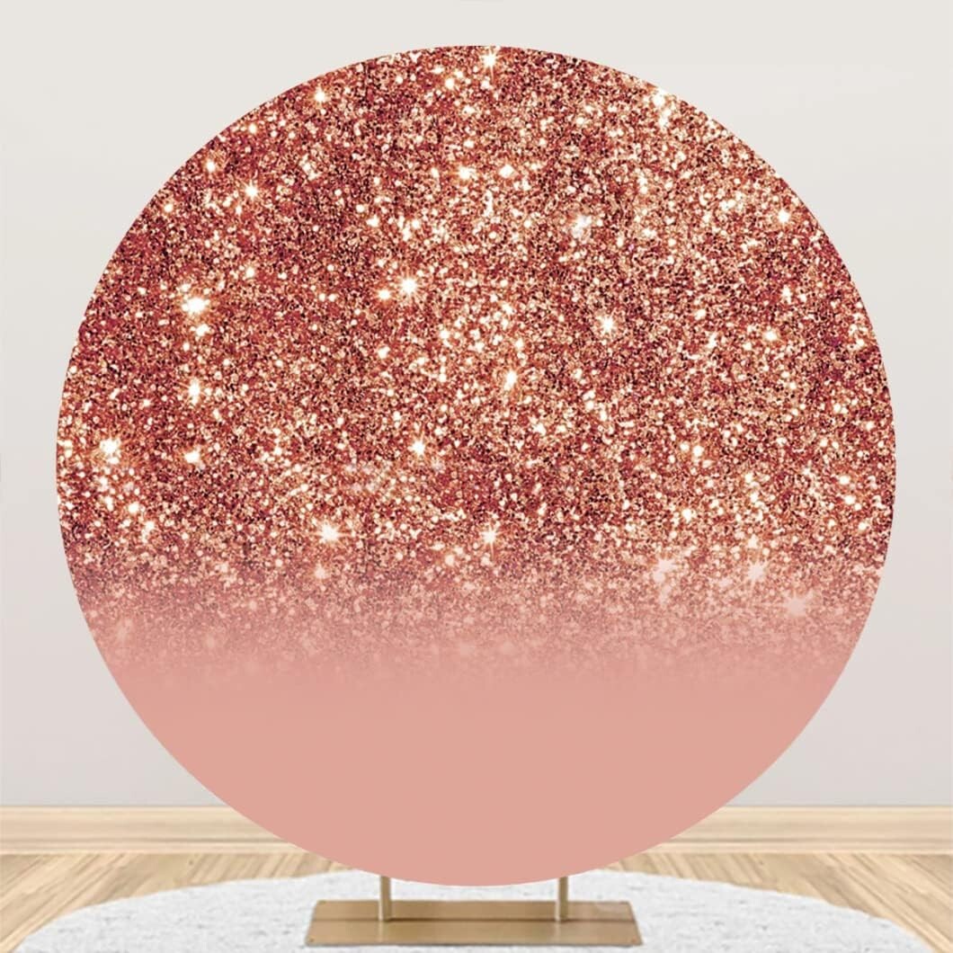 7x7ft Rose Gold Glitter Round Backdrop Cover Pink Shining Sparkle Sequins Photo