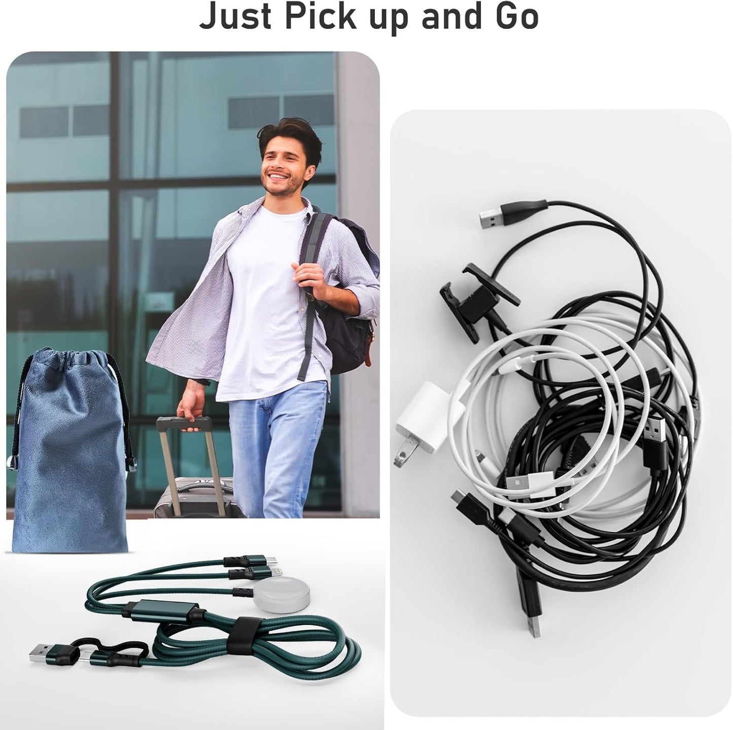 3-in-2 Charging Cable, Apple Watch & iPhone Fast Charger, Multi-Device Travel