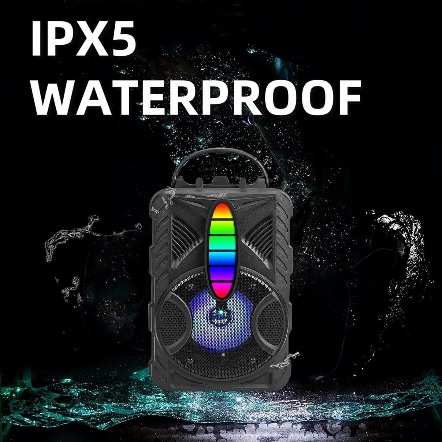 Bluetooth Speaker IPX5 Waterproof w/ HD Sound RGB Multi-Colors Rhythm Lights 8h