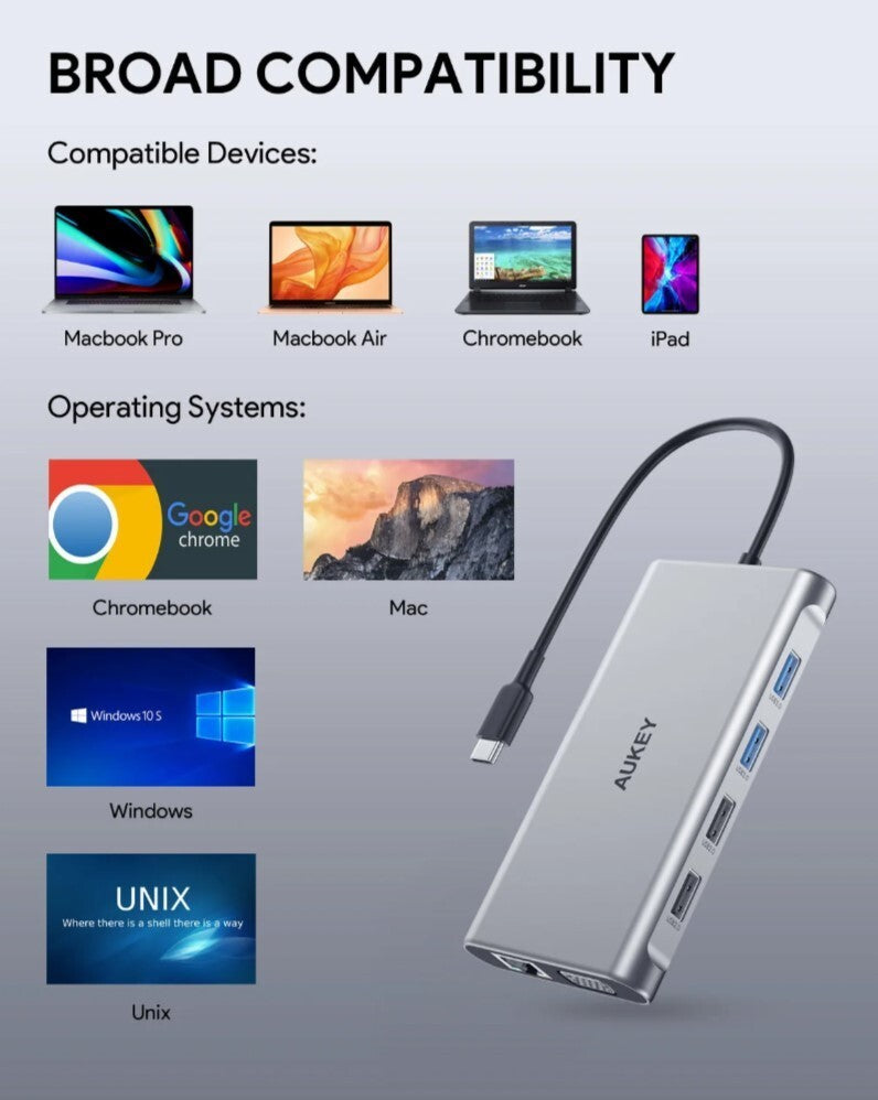 AUKEY CB-C89 10 in 1 C Hub 4k Silver