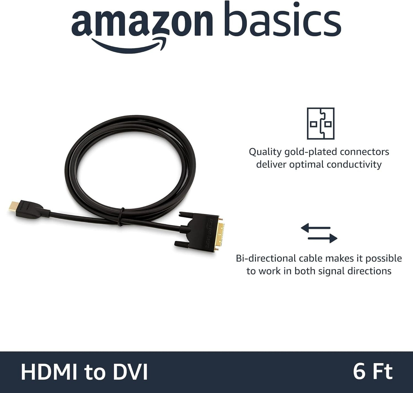 HDMI DVI Amazon Basics to Male Adapter Cable BiDirectional 6 ft18 m
