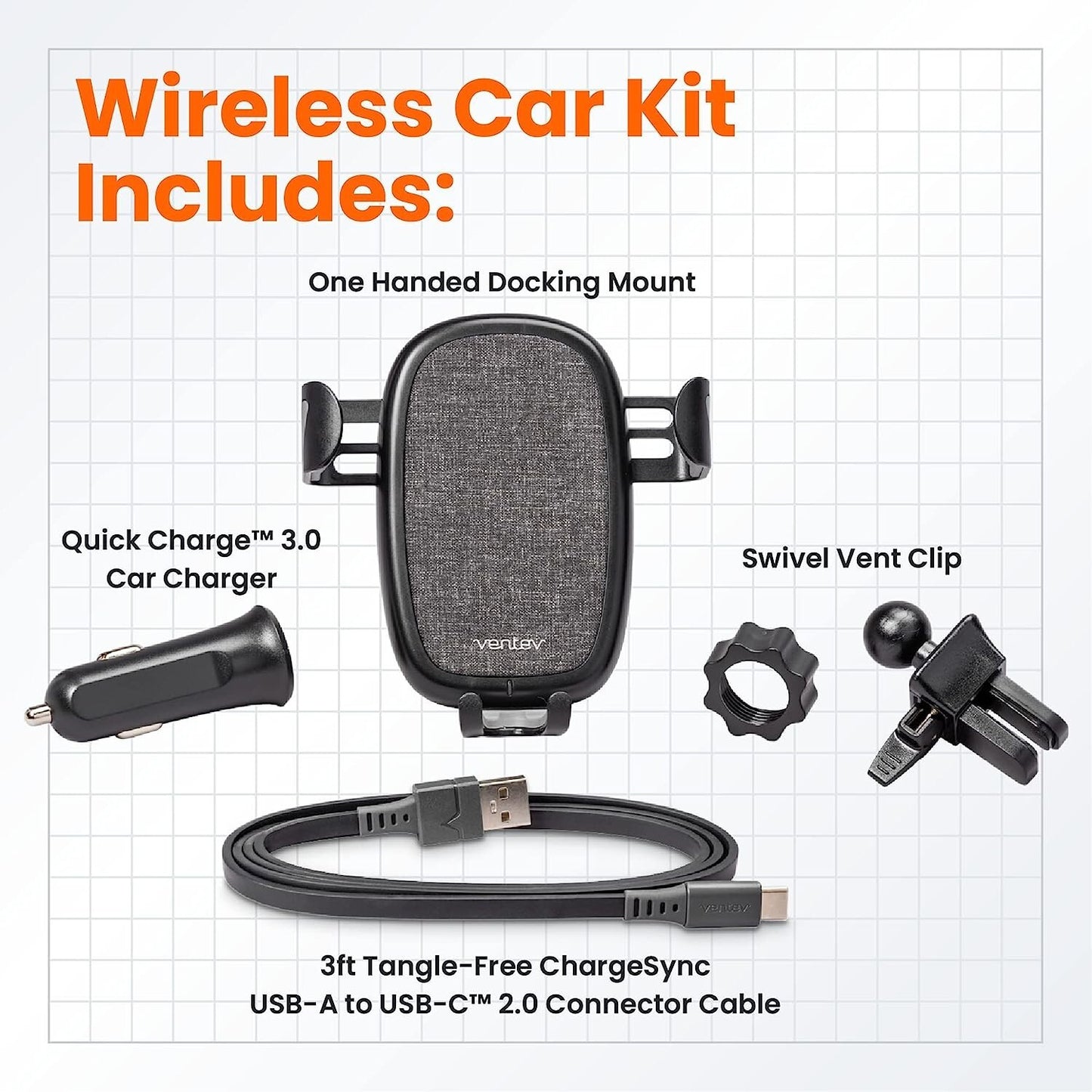 10W Ventev Wireless Car Mount Kit Qi Dark Grey Car Holders Mounts