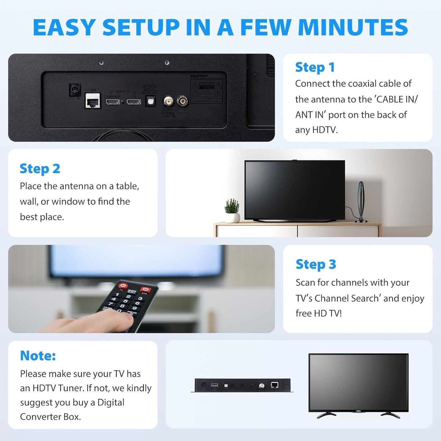 Digital Indoor TV Antenna 4K 1080p – Amplified Signal Booster for Local Channels