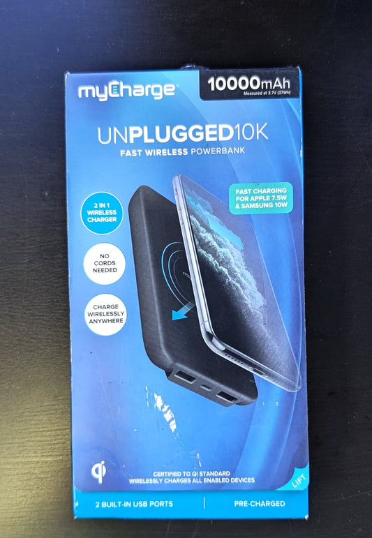 USB 10000 myCharge Unplugged QI Wireless Dual Port mAh Powerbank Charger Black