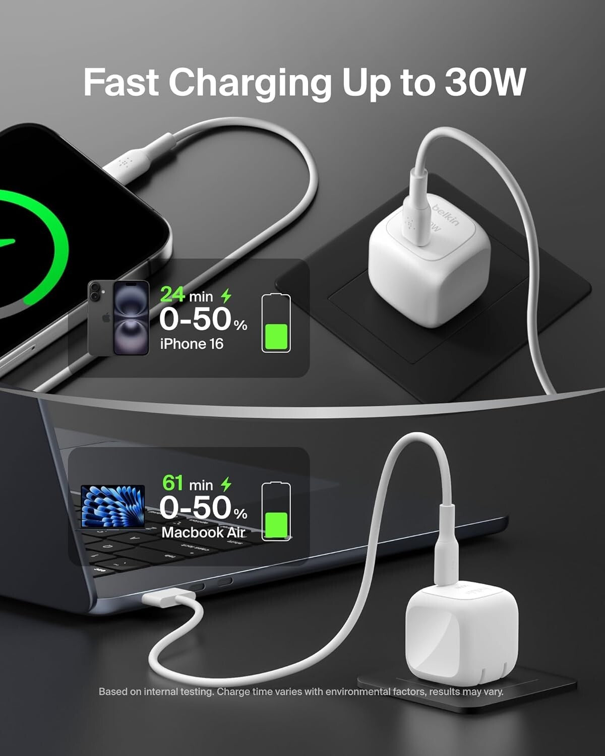 30W USB-C Belkin BoostCharge Compact Wall Charger Power Delivery Fast Charging