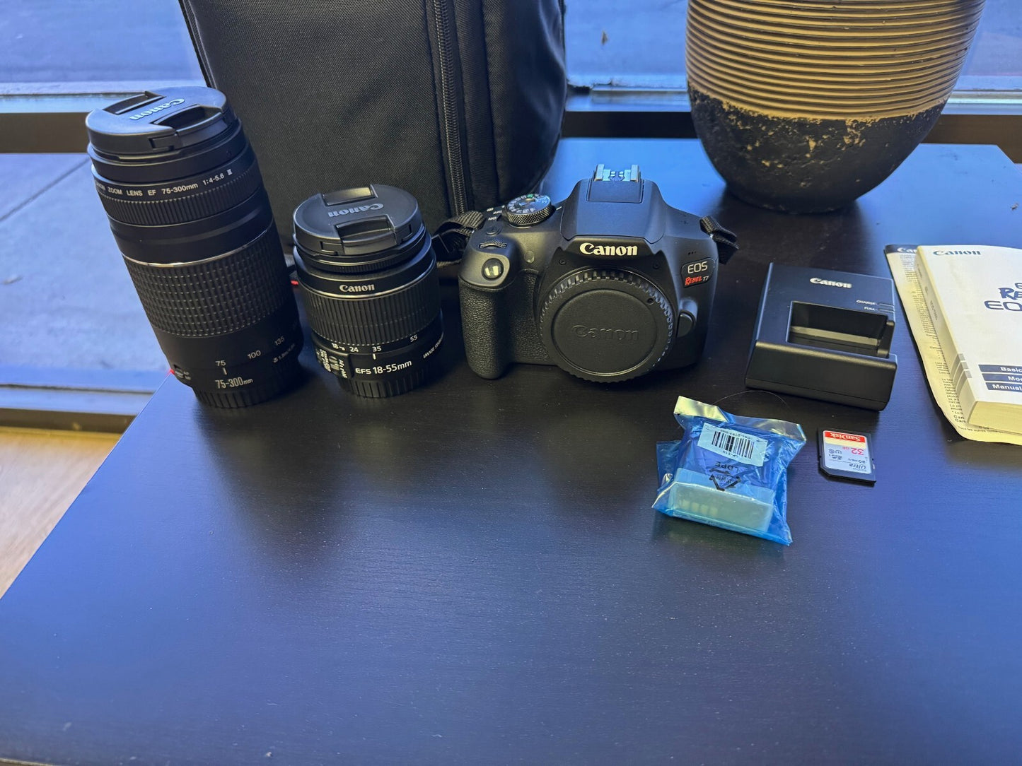 EOS DSLR Canon Rebel T7 Camera2 Lens Kit 55mmEF 300mm Lens Black
