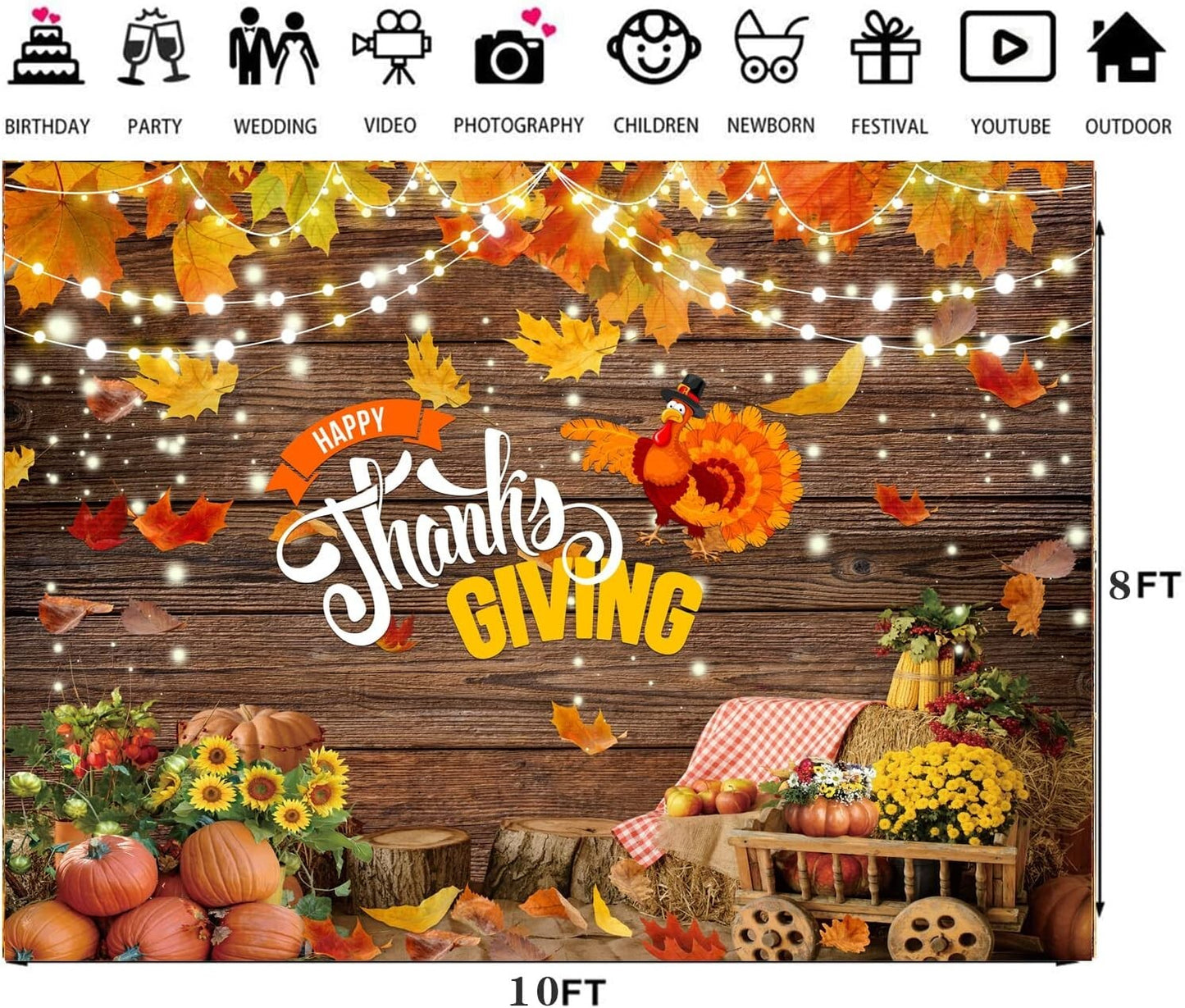 10x8 ft Thanksgiving Backdrop Fall Backdrop Thanksgiving Turkey Pumpkin Autumn