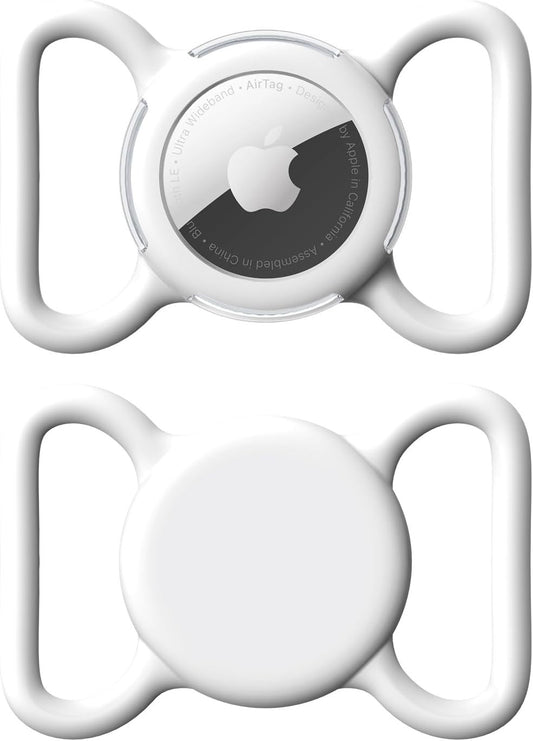 Waterproof Airtag Holder for Dog & Cat Collar, Soft Durable Case Large White