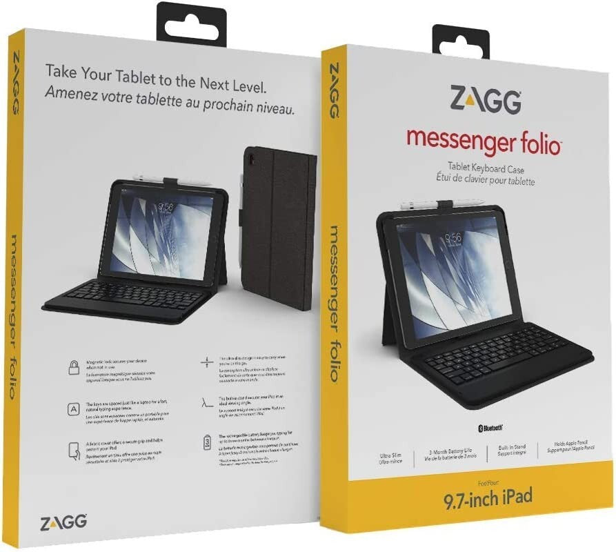 ZAGG Messenger Folio Bluetooth Tablet Keyboard Made Apple iPad 97 Gen 7