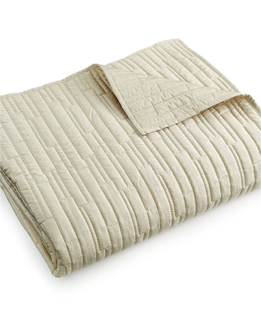 FULL QUEEN Hotel Collection Coverlet Manhattan Stripe Beige Quilted Pima
