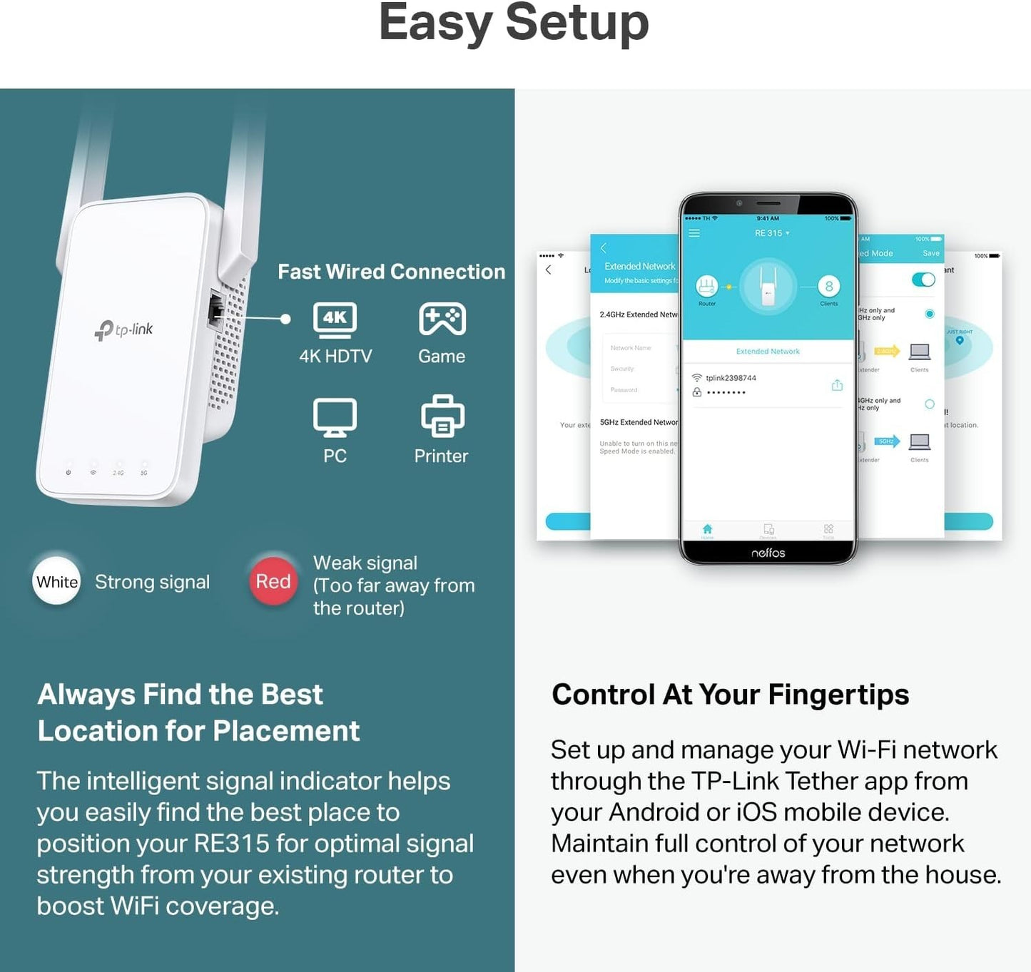 TP-Link AC1200 WiFi Extender RE315 – Dual Band, EasyMesh, 1600 Sq.ft, 32 Devices