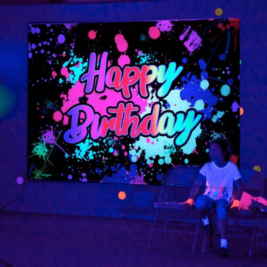 Ralxion Glow in Dark Party Supplies Neon Party Backdrop Glow 5 x 3 ft
