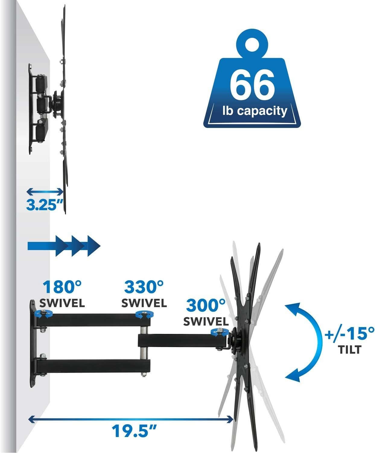 Mount-It! Full Motion TV Wall Mount 23–55" Tilt Swivel Arm VESA 400x400