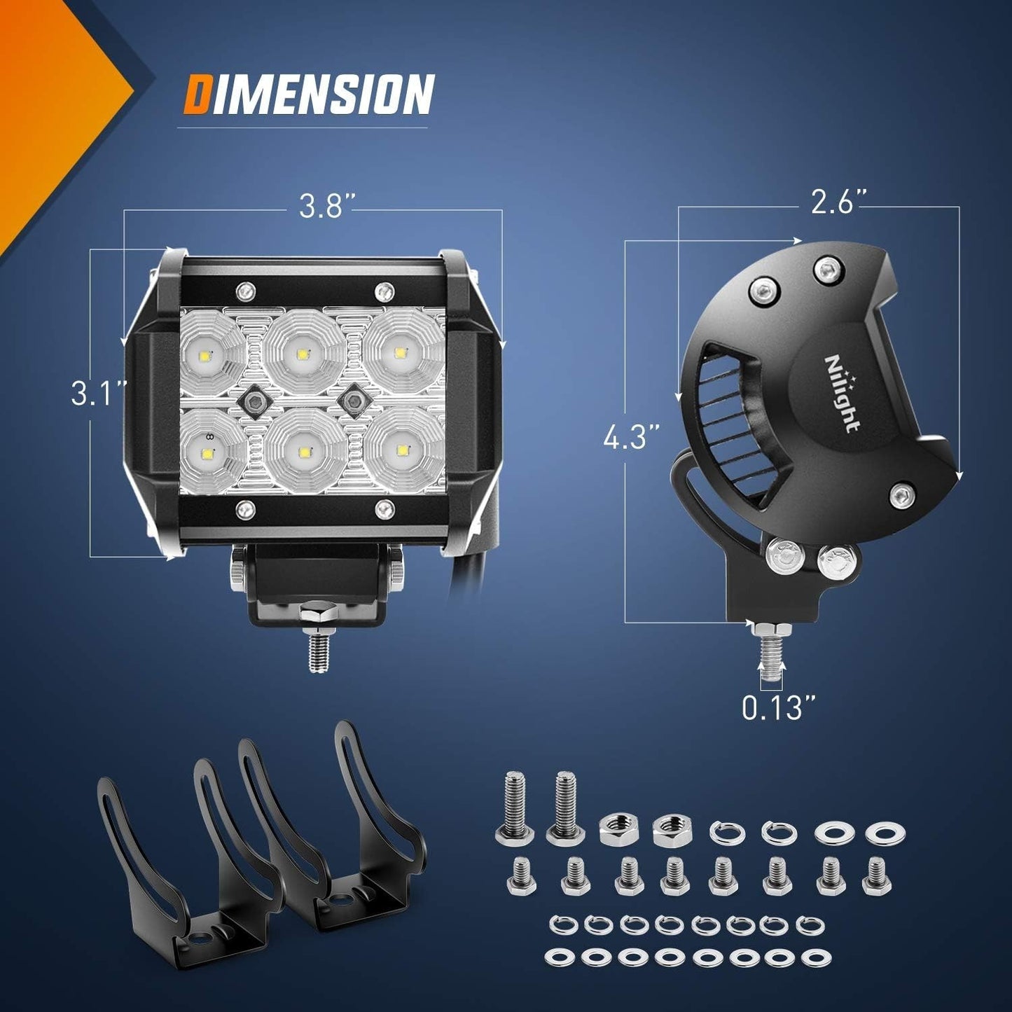 Nilight 18W LED Pods (2pcs) – Flood Work Lights for Truck/ATV/Boat