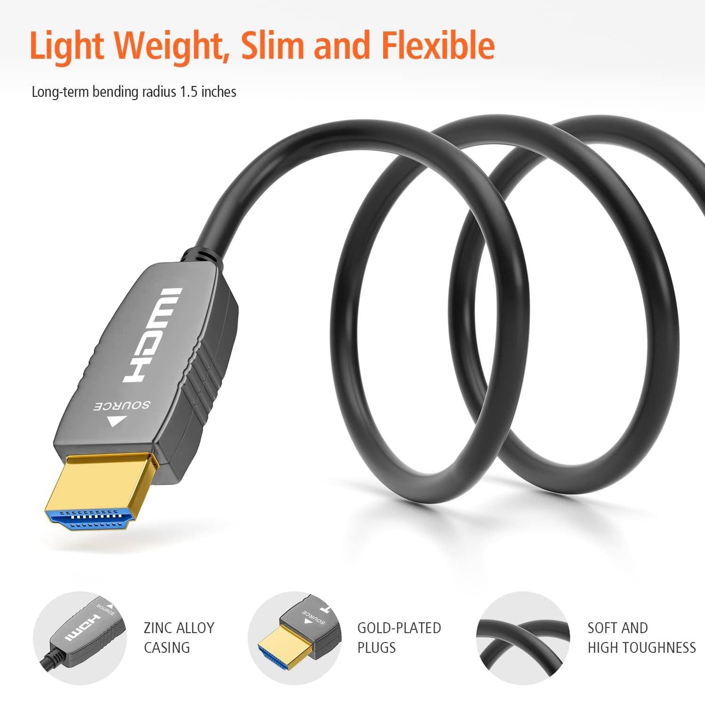RUIPRO 8K HDMI 3FT Fiber Optic Cable– 48Gbps, 8K@60Hz, 4K@120Hz, eARC, CL2 Rated