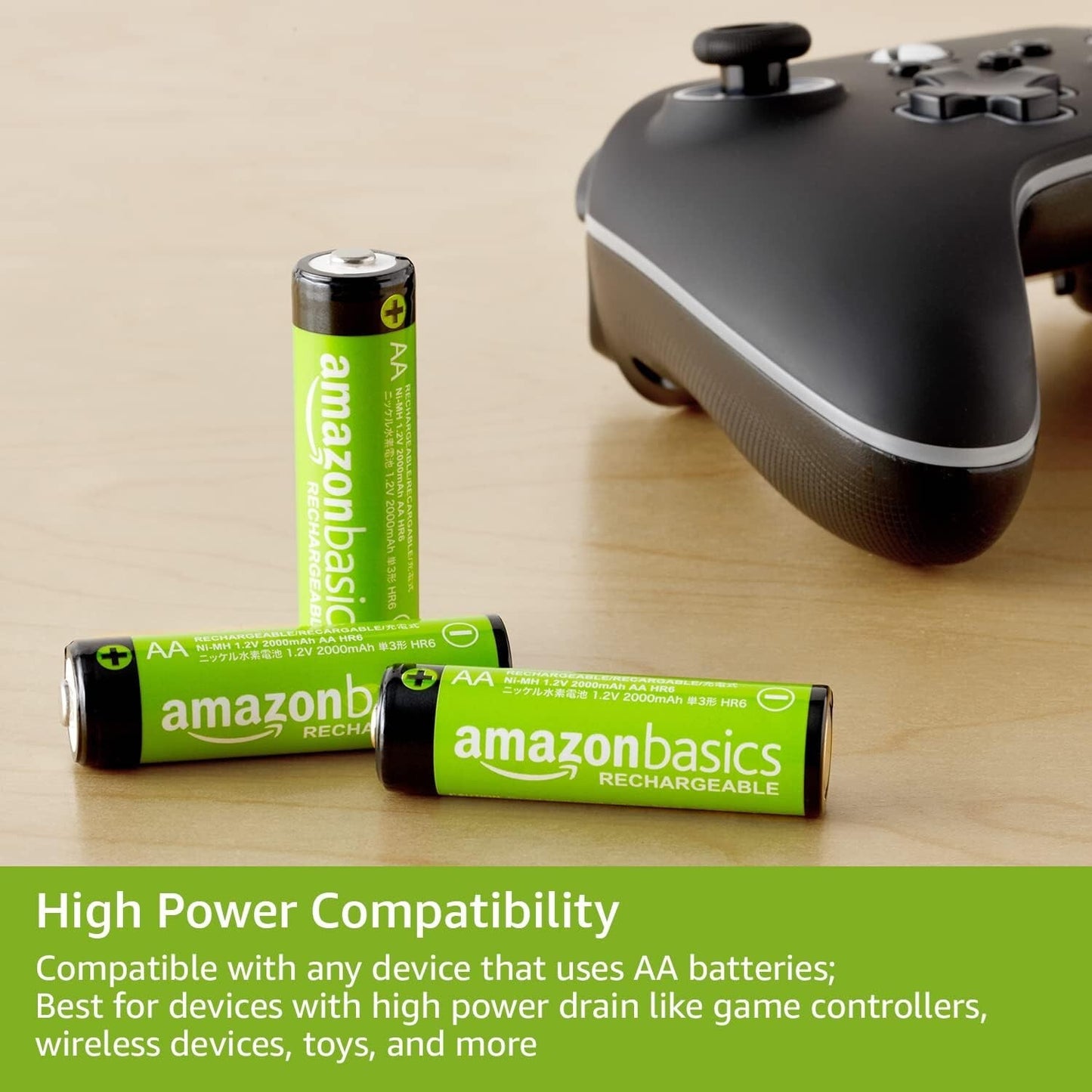 Amazon Basics 4 Pack Rechargeable Batteries AA NiMH HighCapacity 2400mAh