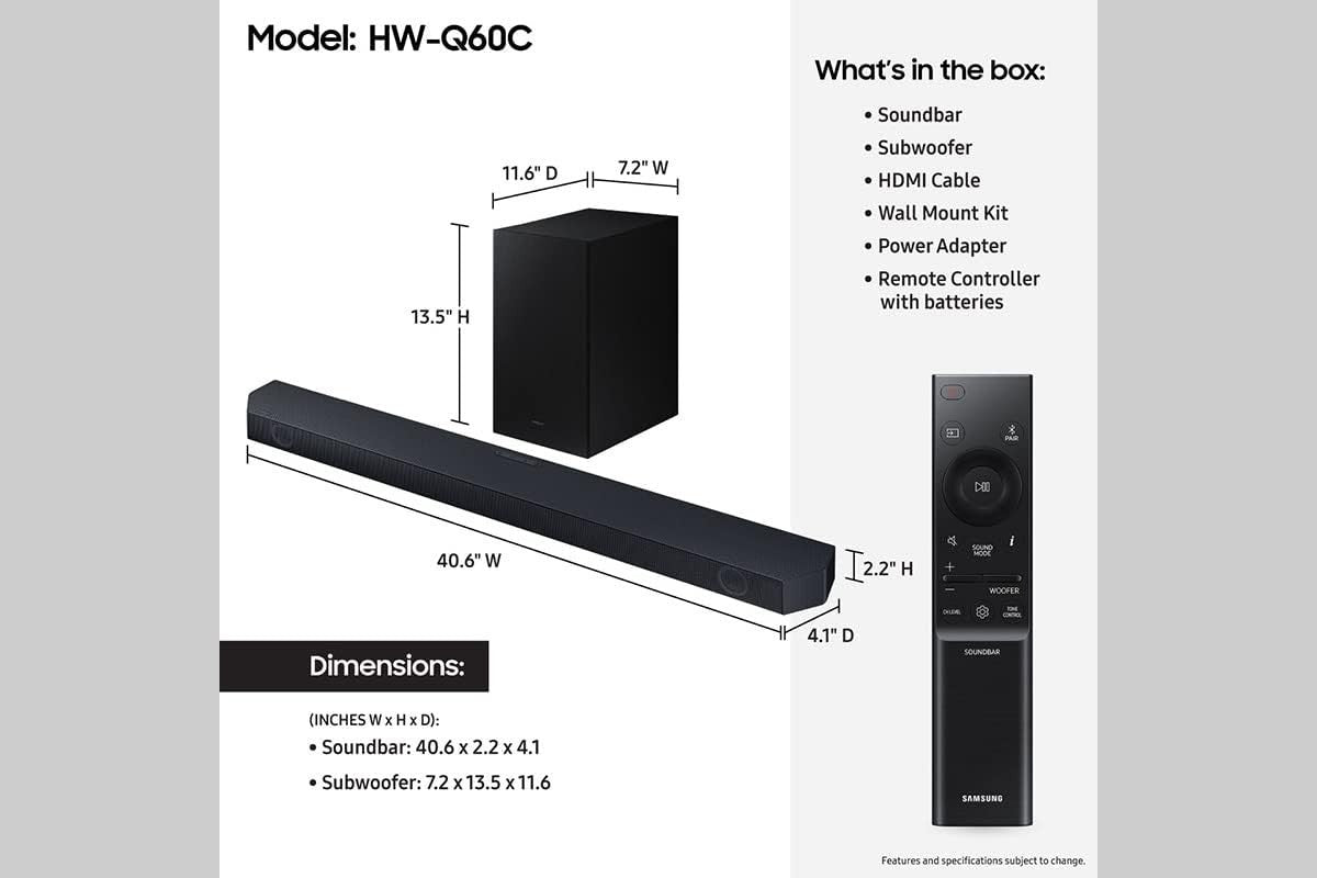 Samsung HW-Q60C 3.1ch Soundbar Q-Symphony Dolby Audio HDMI eARC Bluetooth