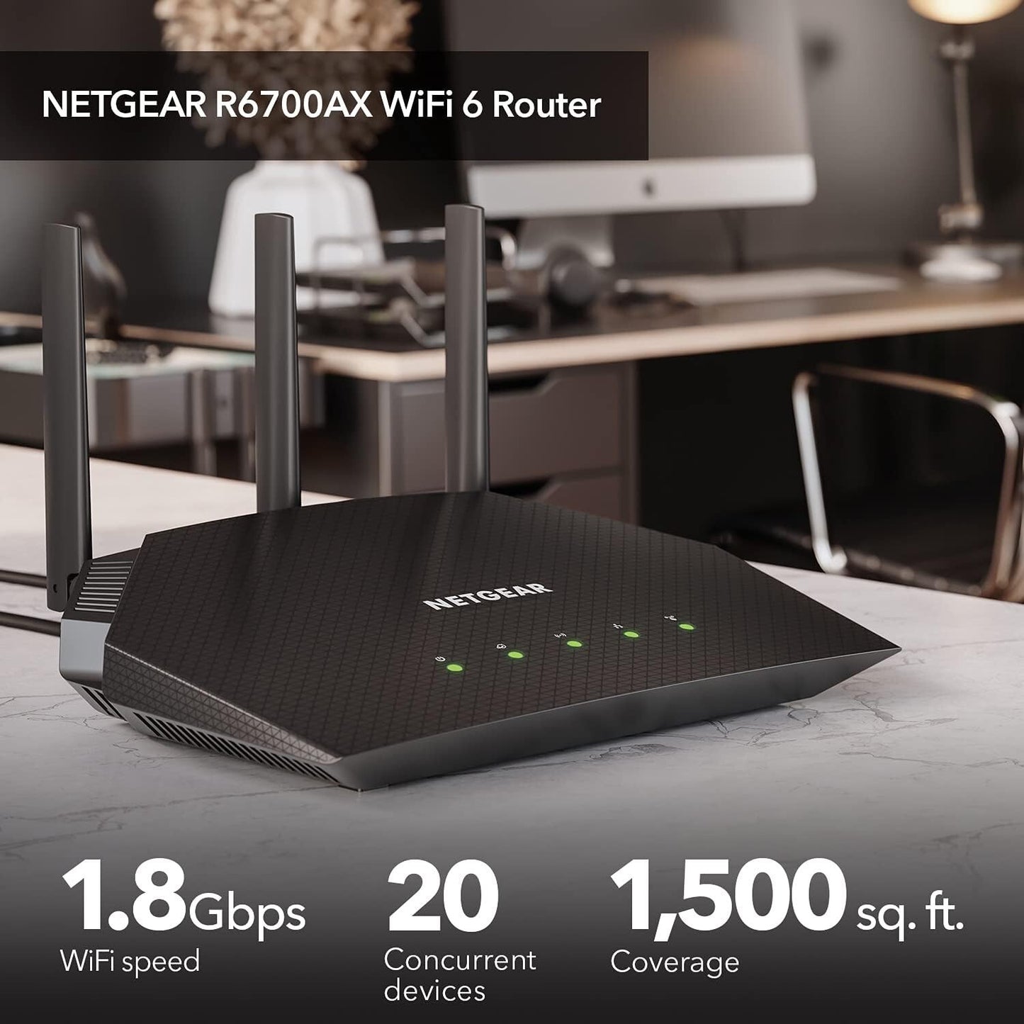 NETGEAR R6700AX 4Stream WiFi 6 Router Wireless Speed Up to 18 Gbps