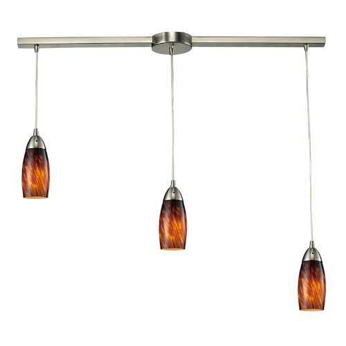110-3L-ES Elk 3Light Pendant In Satin Nickel Espresso Glass