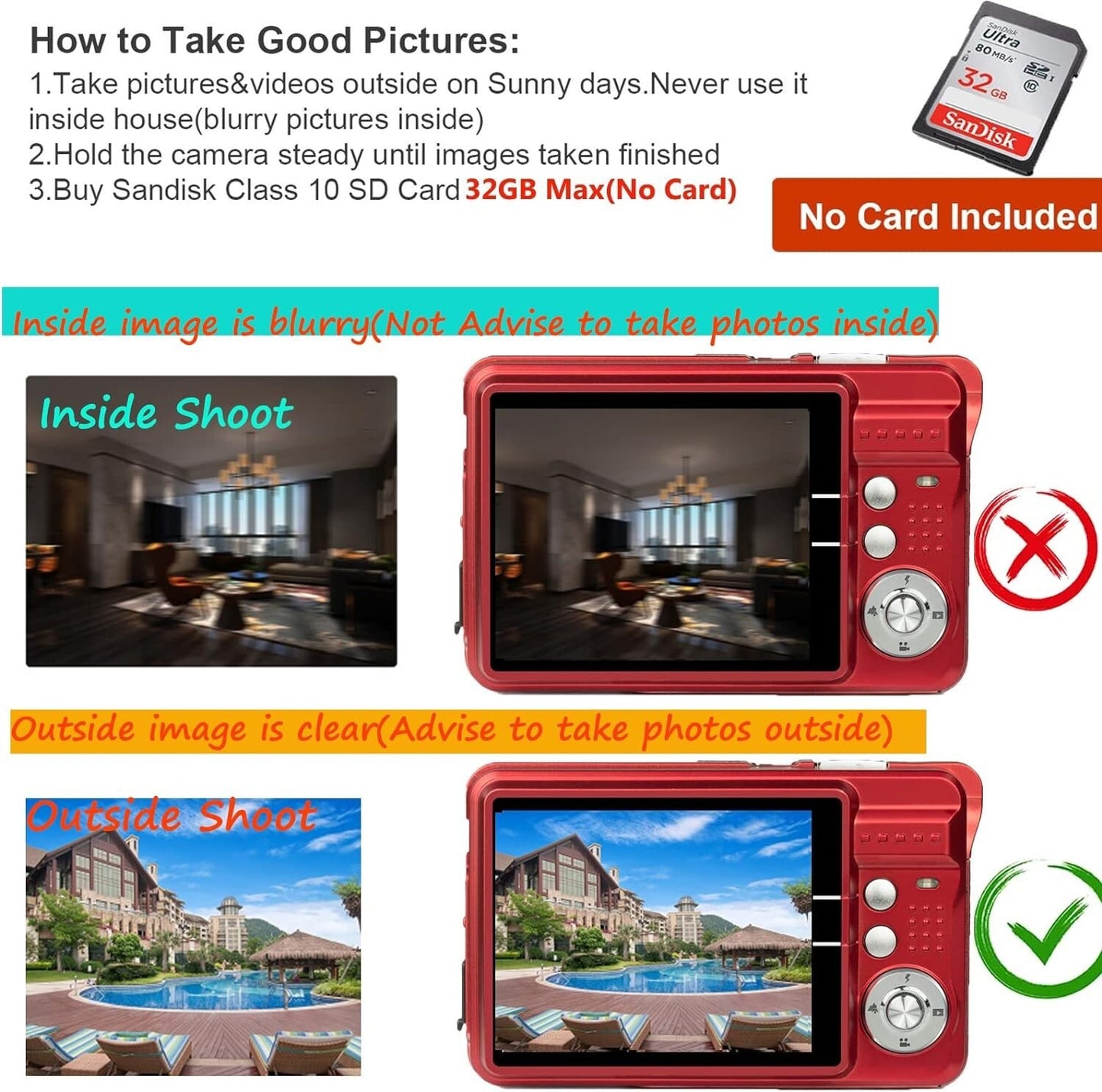 HD Mini Digital Camera Digital Camera Kids Teens Students Travel Camping