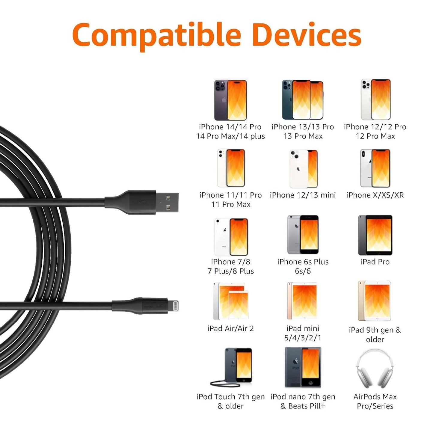 Amazon Basics 10FT Lightning Cable – MFi Certified USB-A Charger – iPhone iPad