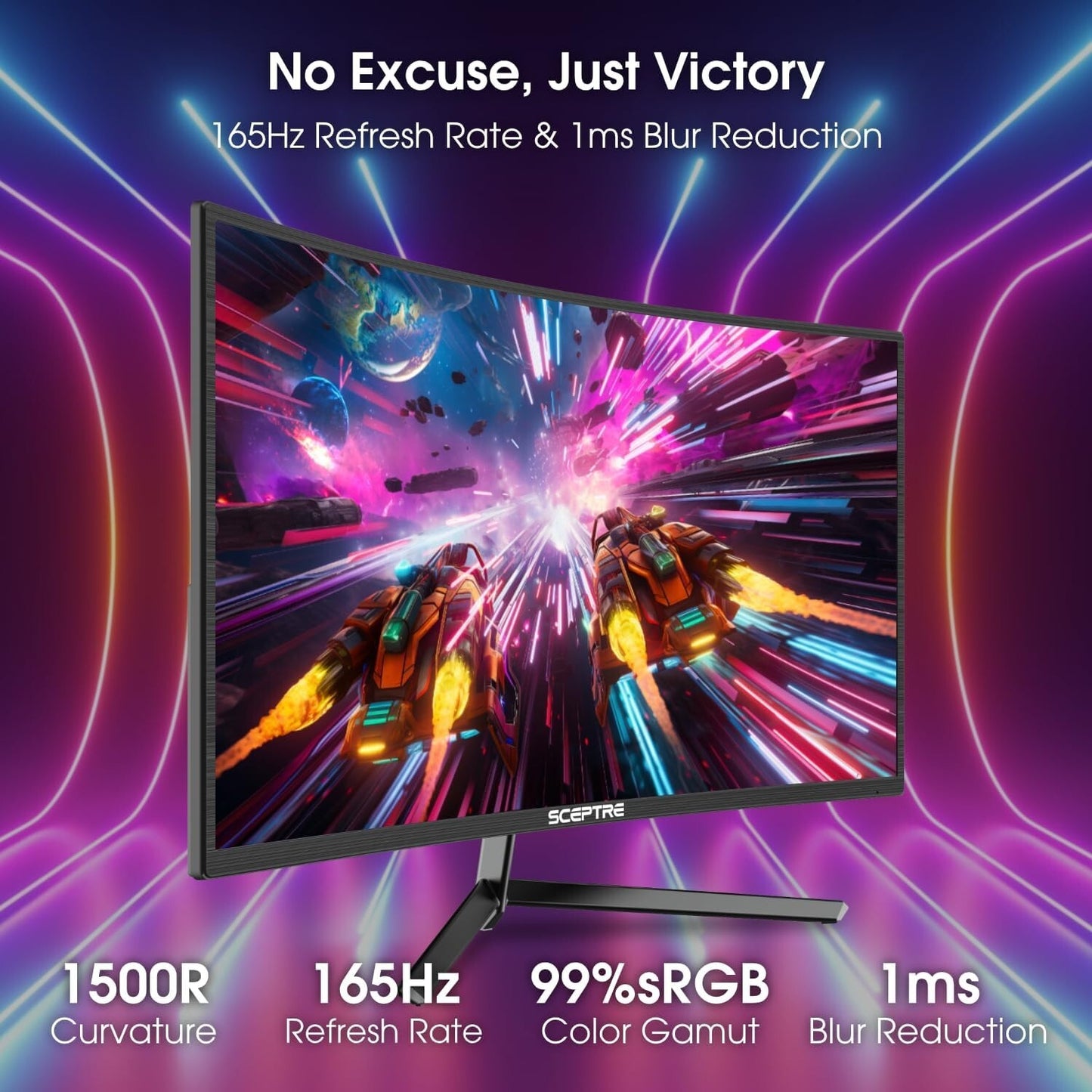 24- HDMI Sceptre inch Curved Gaming Monitor 1080p up to 165Hz DisplayPort