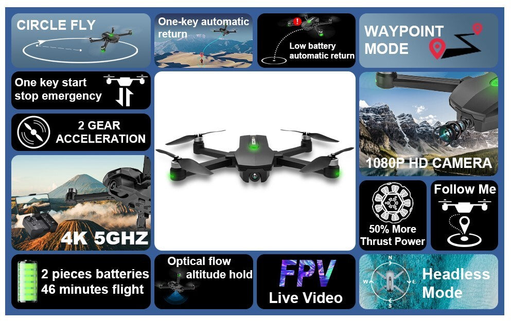 UNTEI GPS Drones wCamera Adults 4K Auto Return HomeOptical Flow Positionin