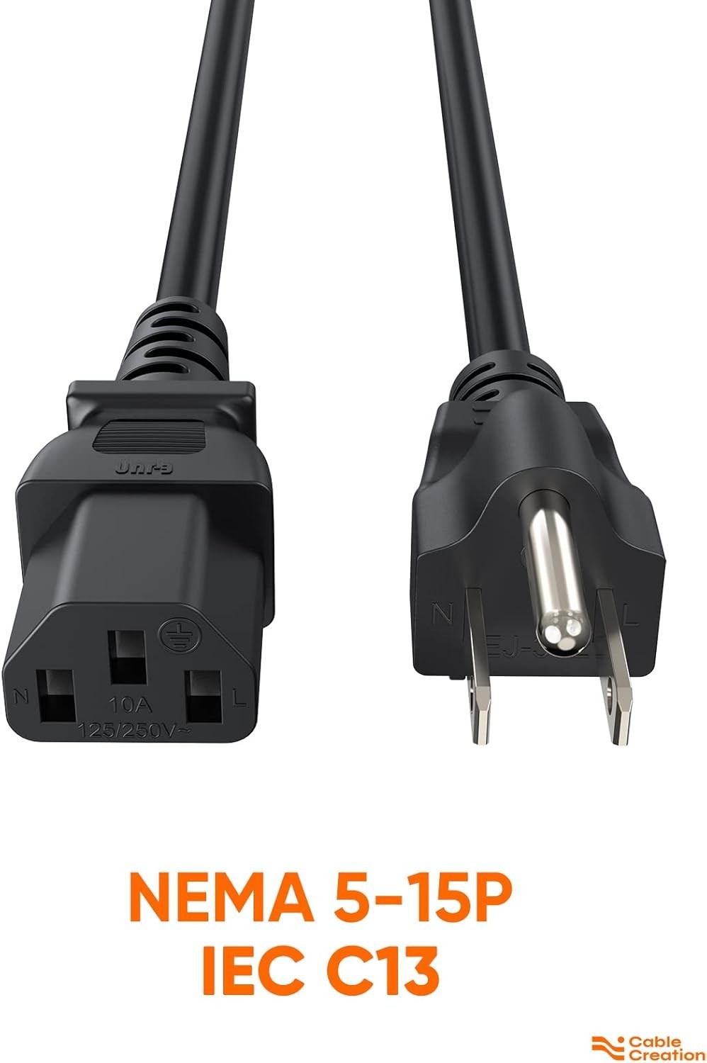CableCreation 2-Pack 1FT Power Cord NEMA 5-15P to IEC C13 18AWG Black Cable
