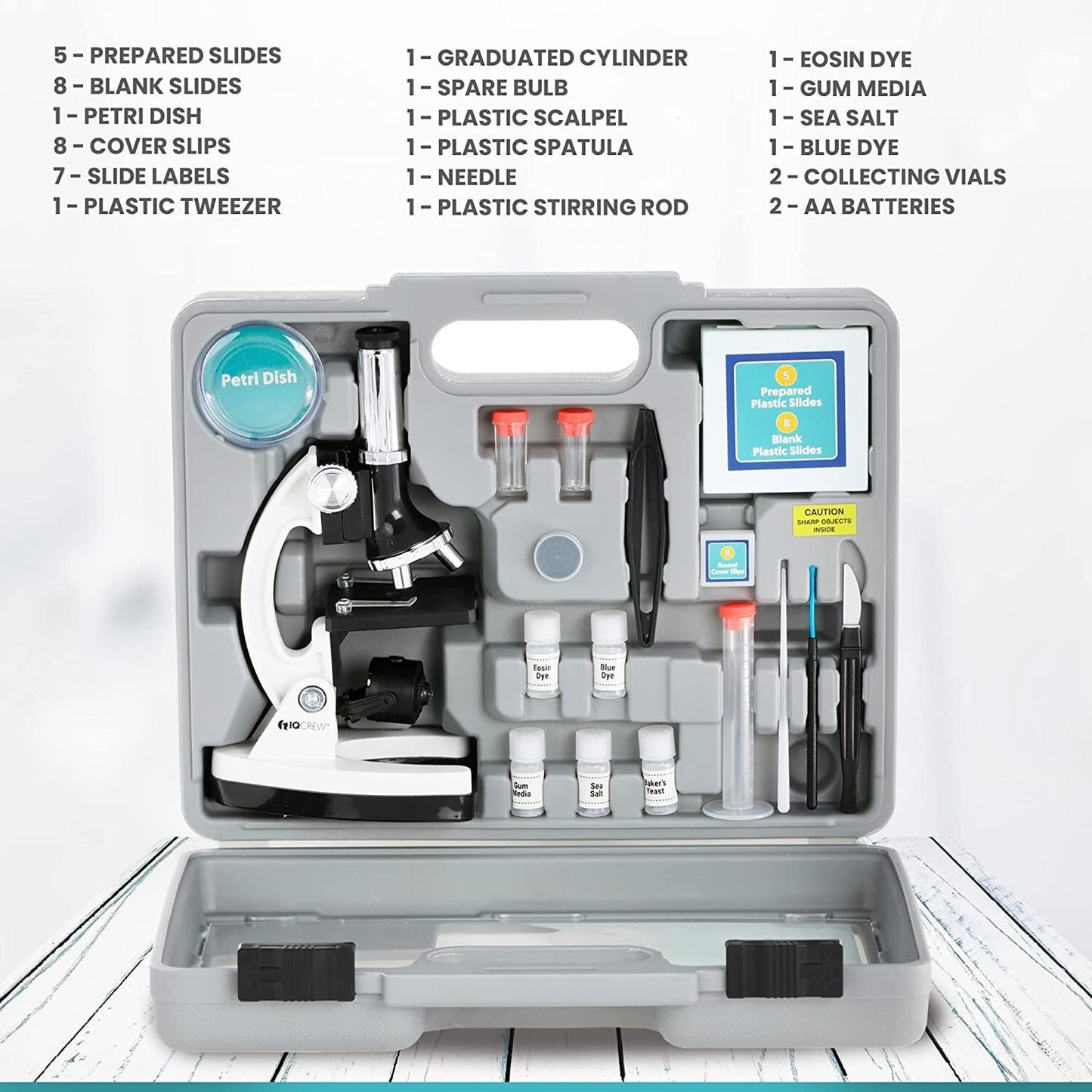AmScope pcs Kids Beginner Microscope Kit w Metal Body Microscope 120X-1200X 52-